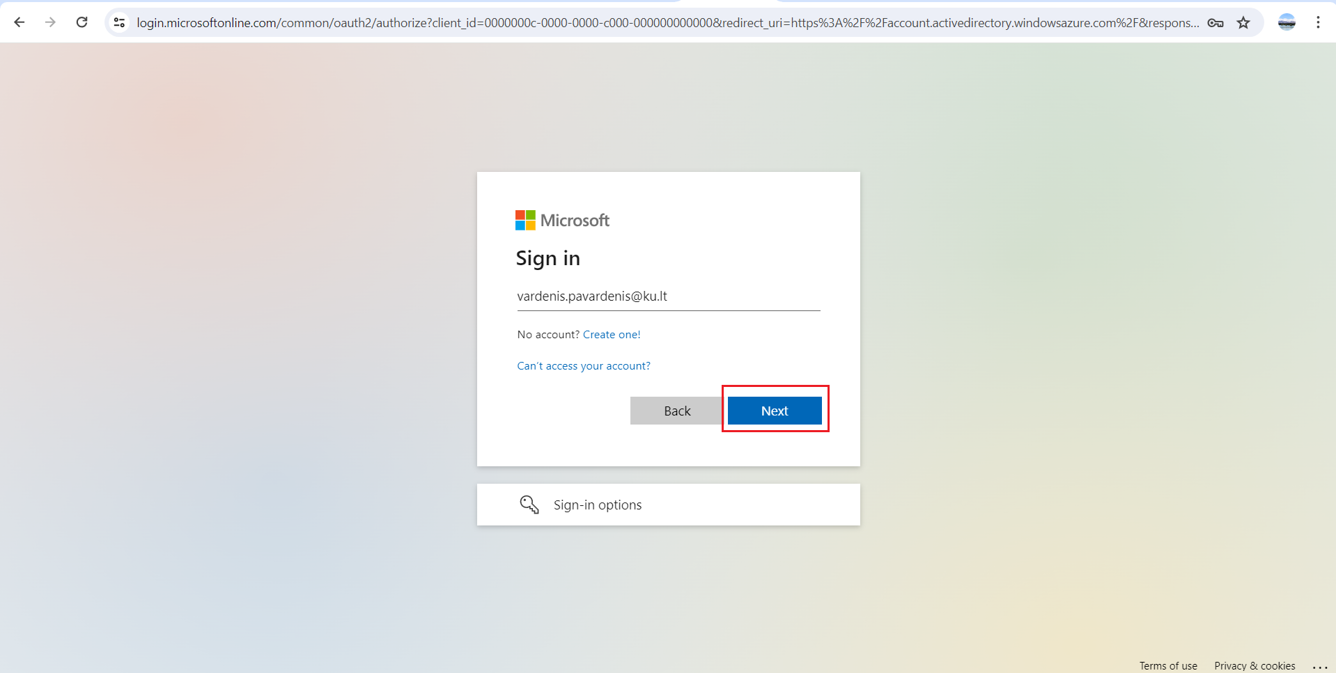 Email address entry window