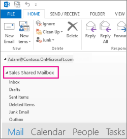 Shared mailbox folder in the sidebar