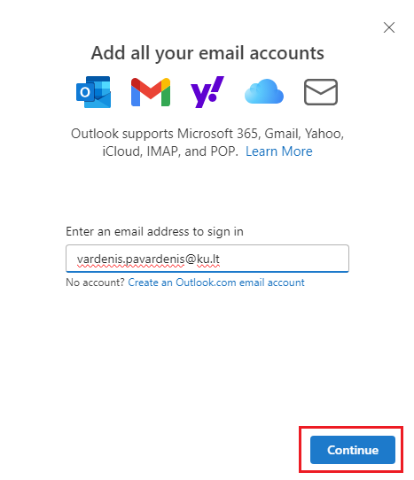 Entering address and password