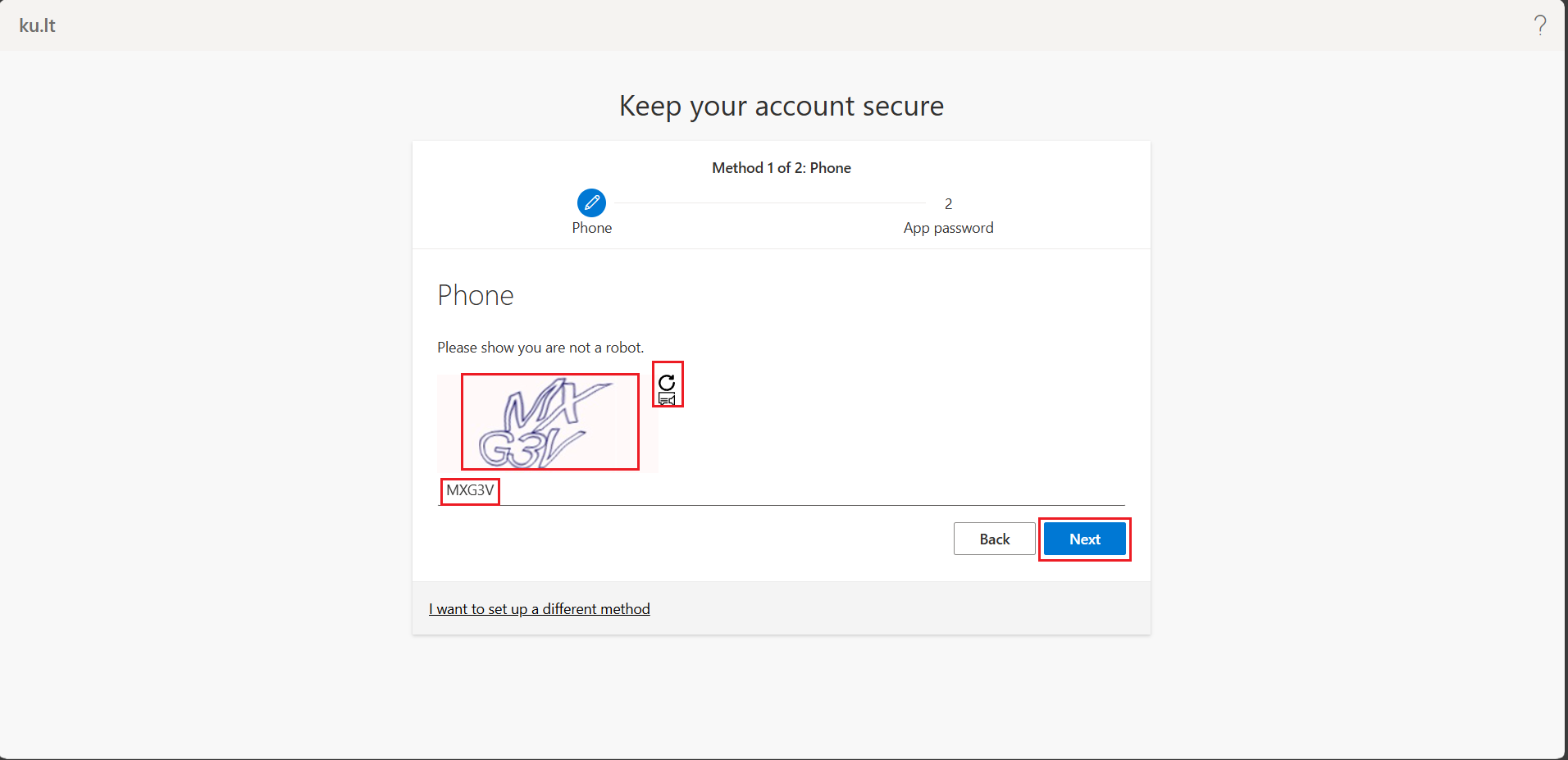 Verification step/Confirming identity