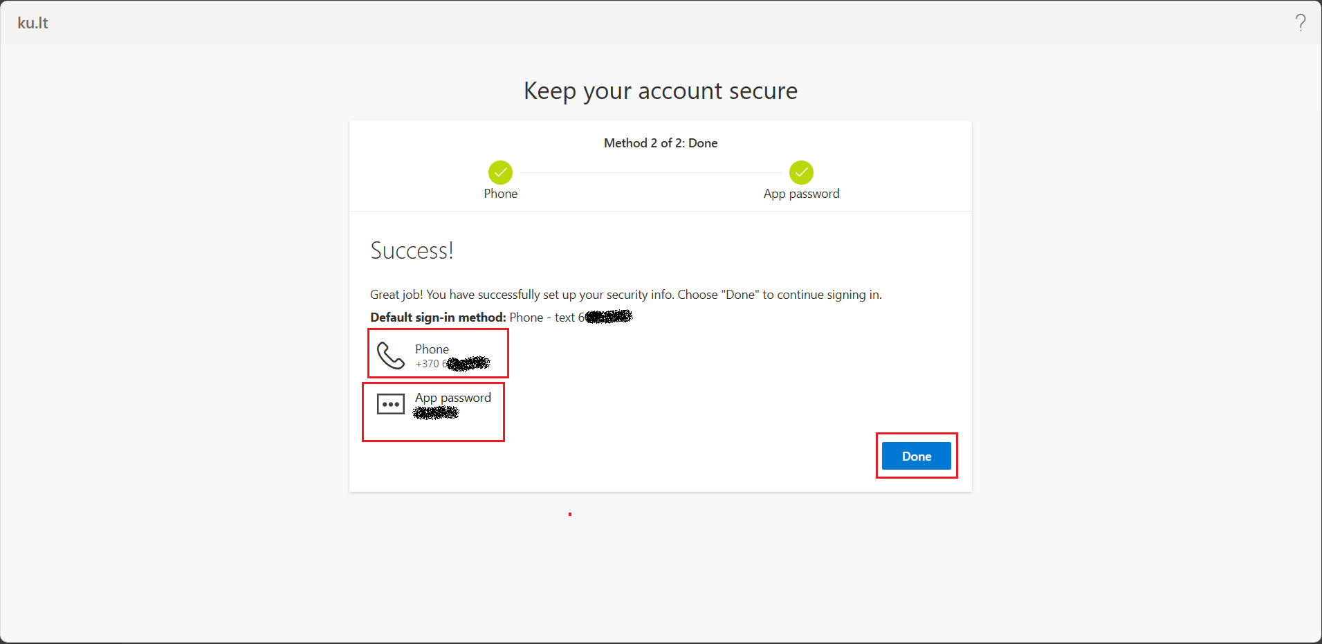 Final setup completion window