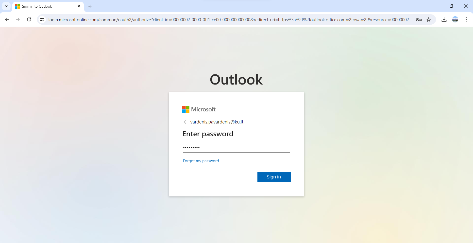 Password entry window