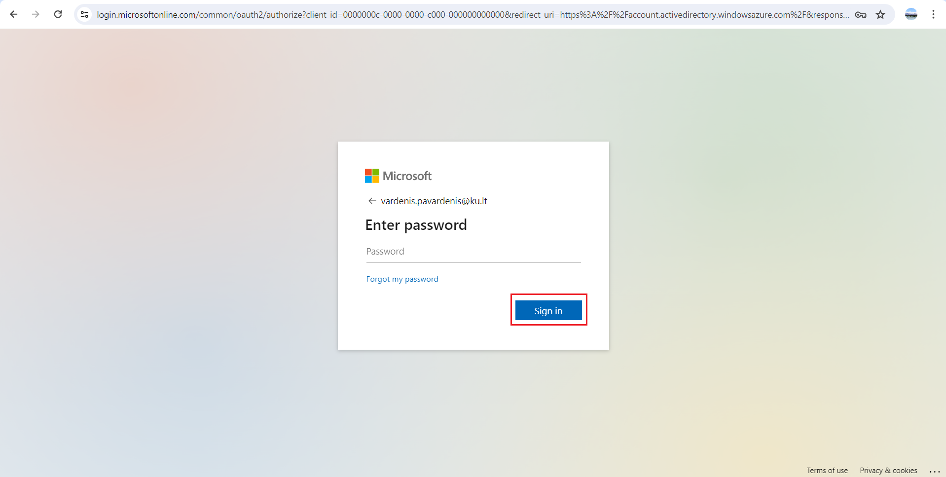 Password entry window