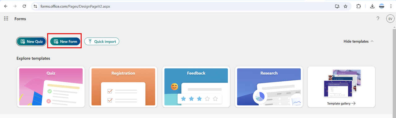 New Form creation button