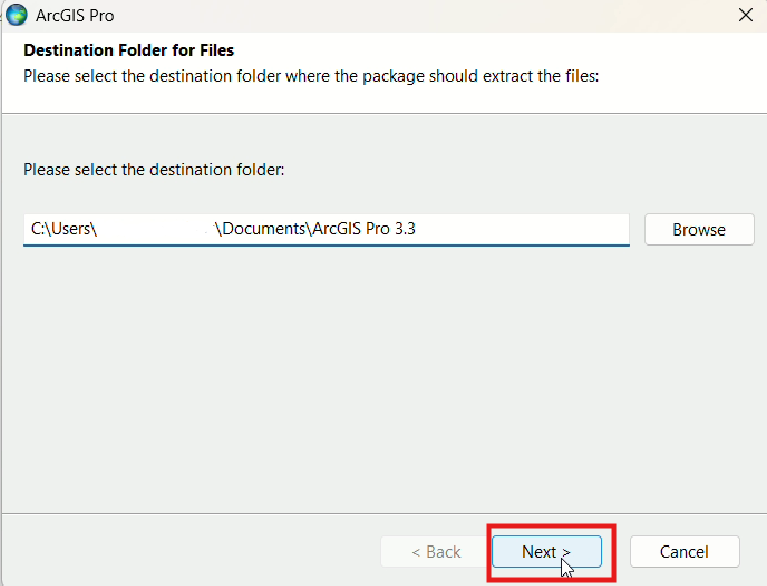 Installation destination window