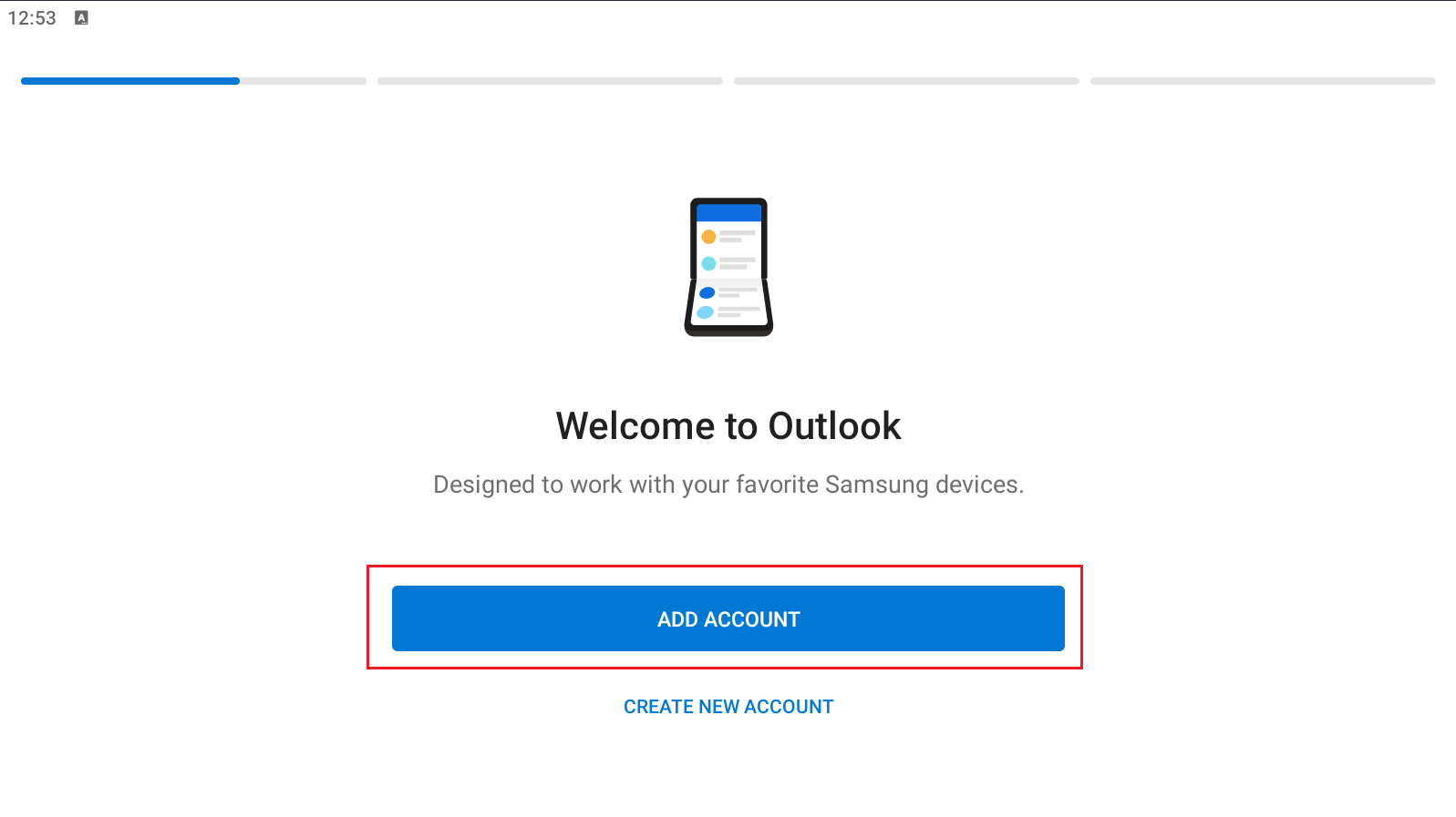 Account setup start screen