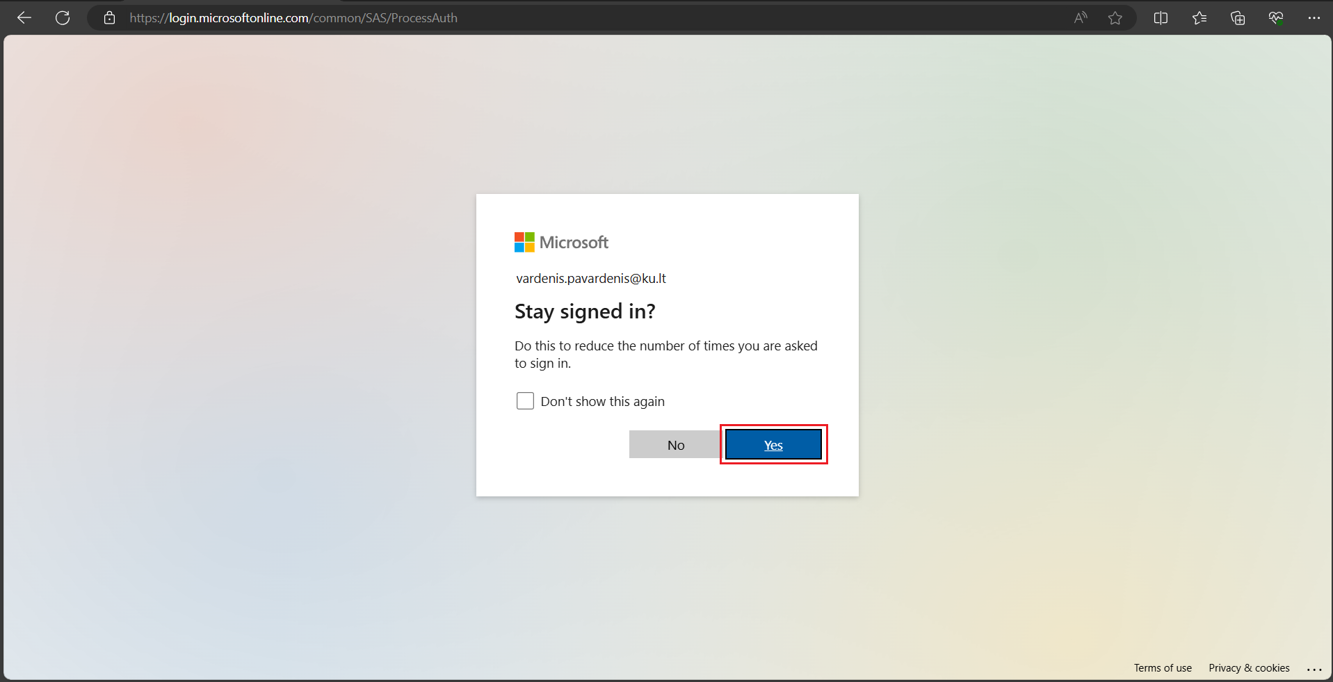 "Stay signed in?" prompt