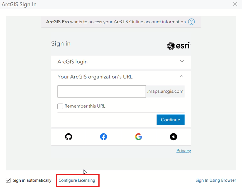 Licensing configuration button