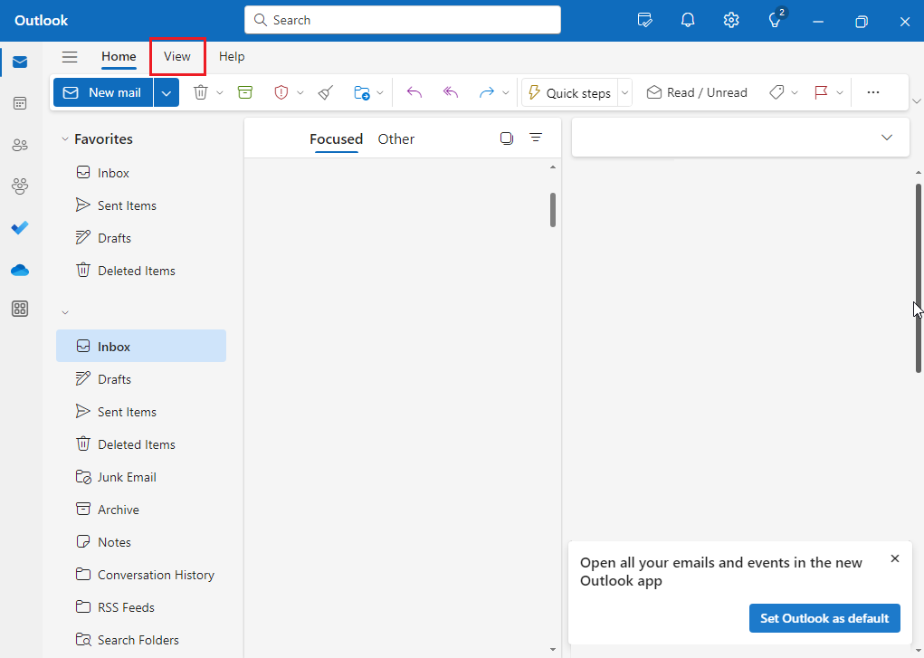 Path to settings via the "View" menu