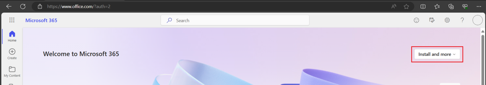 "Install and more" button in the top right corner