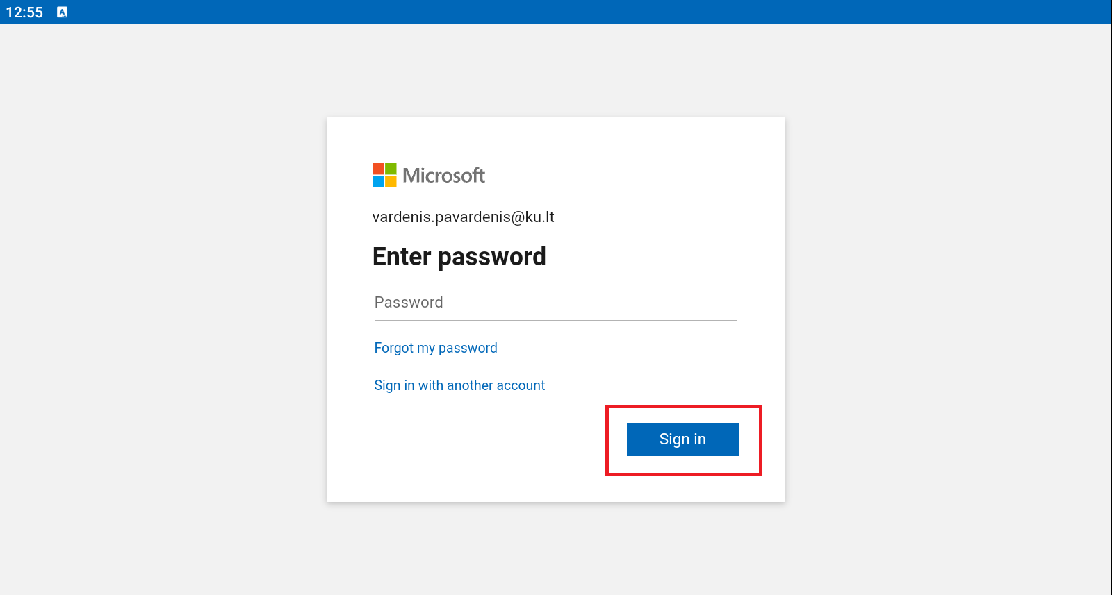 Entering login credentials