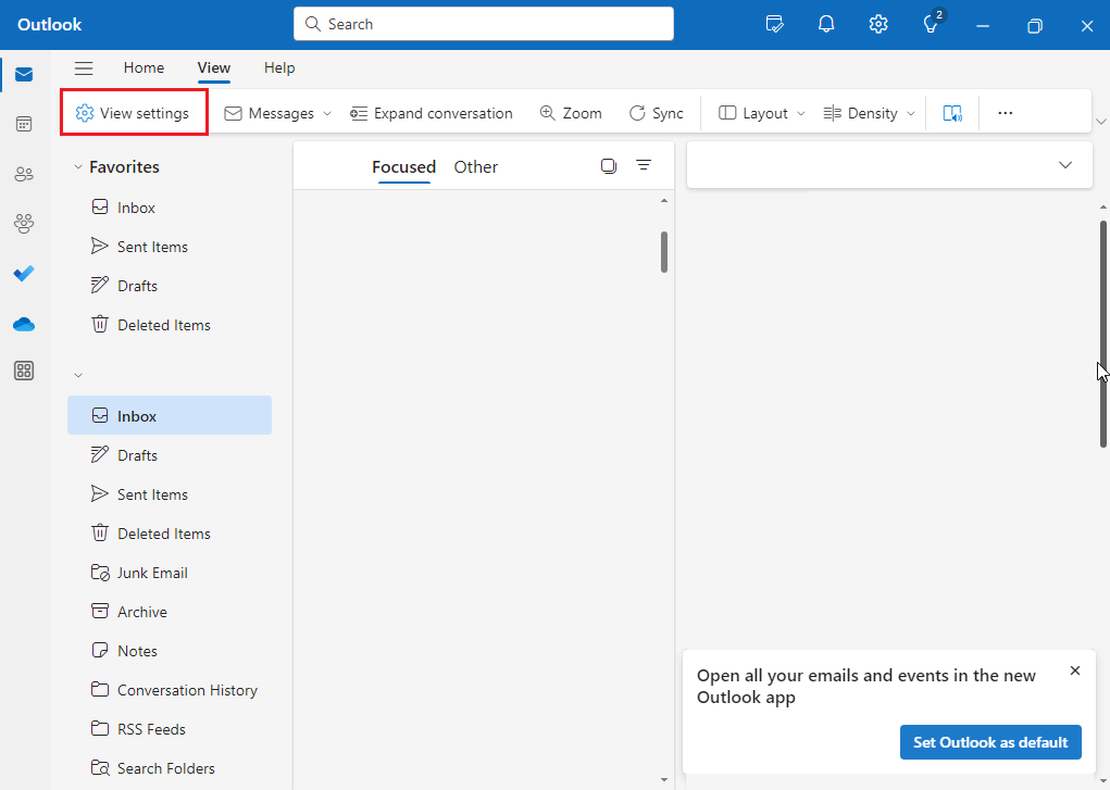 Path to settings via the "View" menu