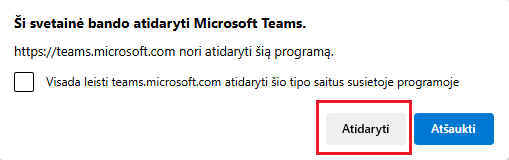 Naršyklės užklausa atidaryti „Teams“ programą