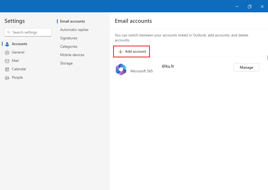 Account management section and add button