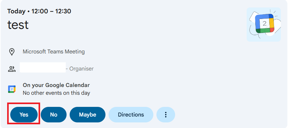 Attendance confirmation buttons in the email