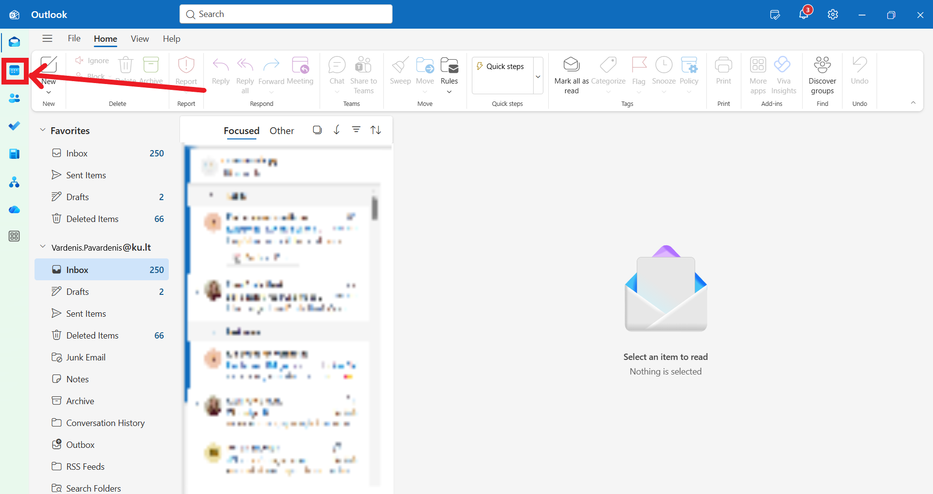 Calendar icon in the Outlook app