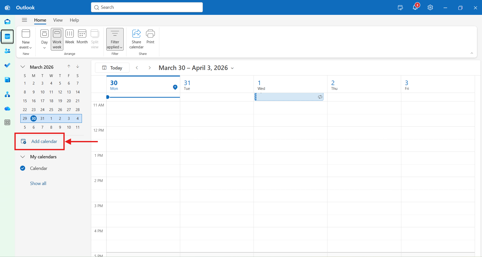"Add calendar" button