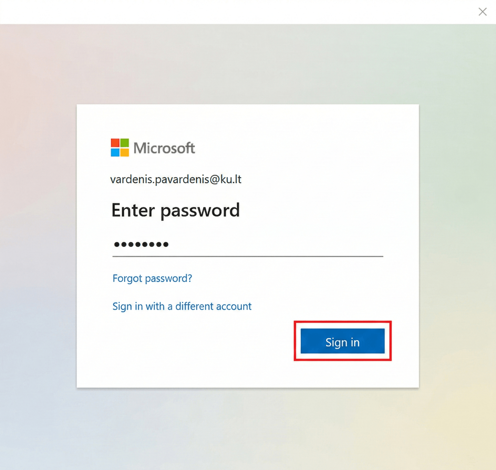 Account password entry