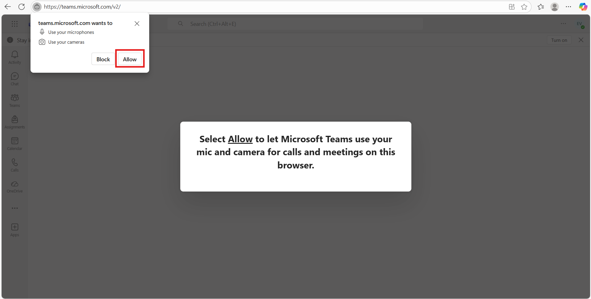 Permission to use the microphone and camera in the browser