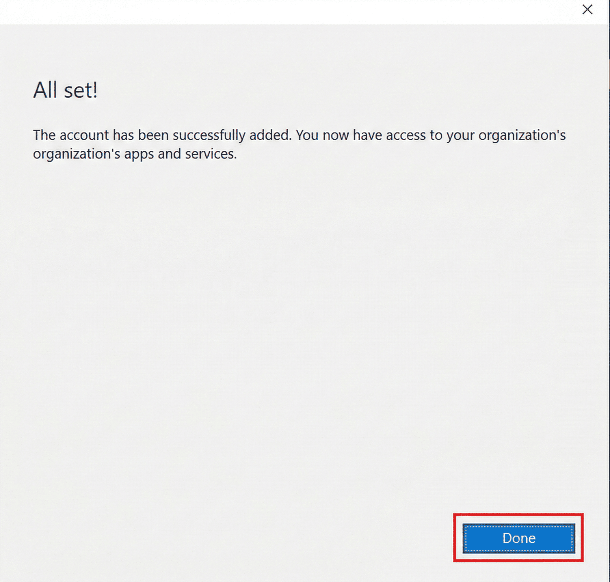 Confirmation of setup completion