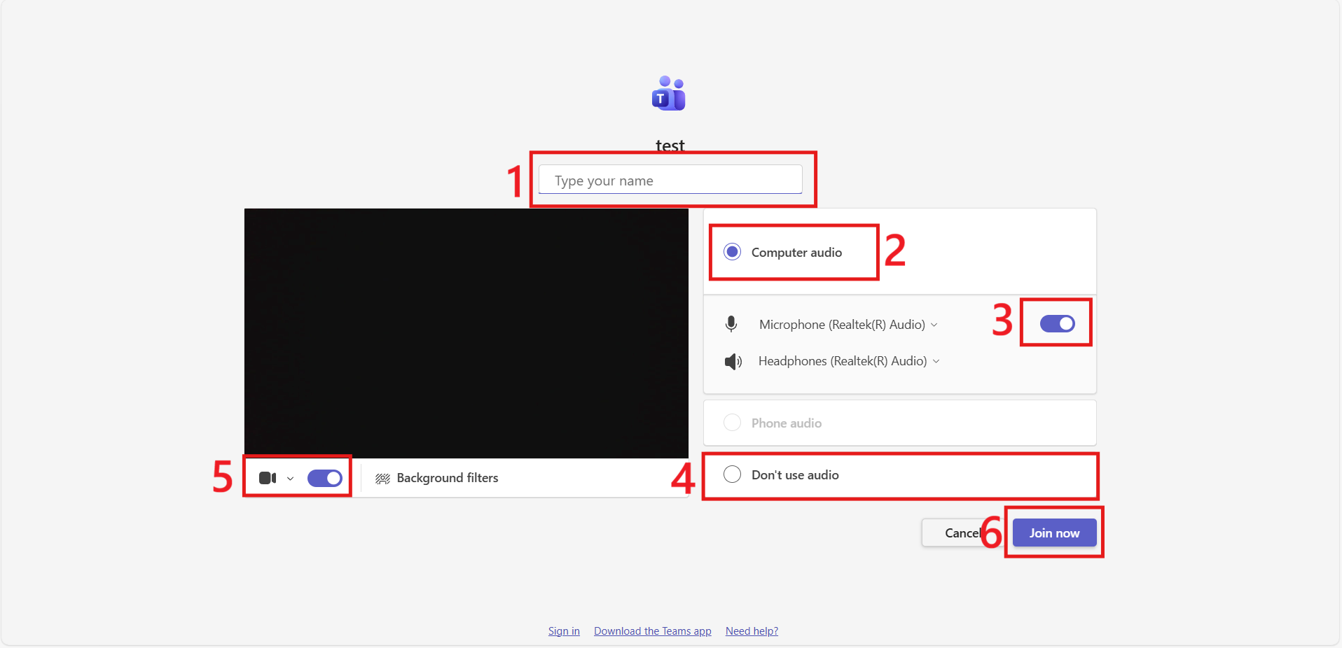 Preparation window: entering name and camera settings