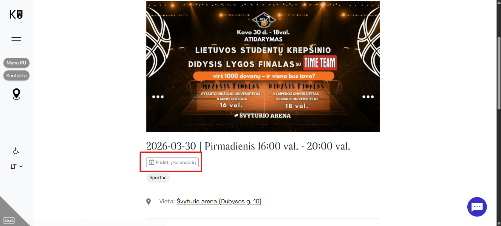 "Add to calendar" button on the event page