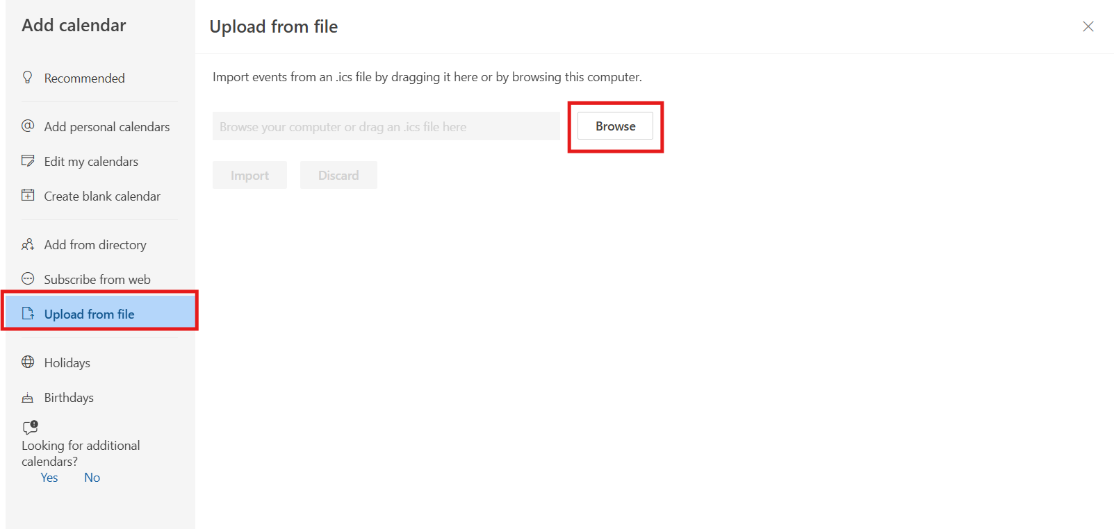 "Upload from file" section and file selection