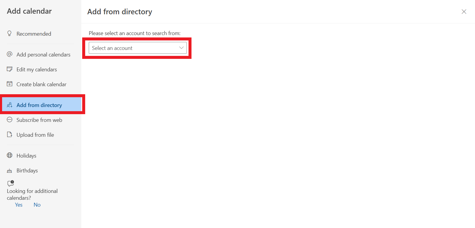 "Add from directory" selection